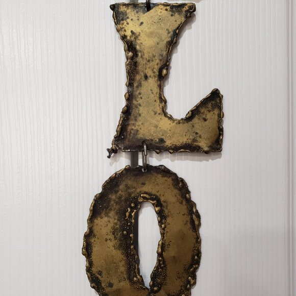 Vintage Sheet Torch Cut Metal SHALOM Brutalist Style Hanging Sculpture 35" Long - Picture 4 of 8